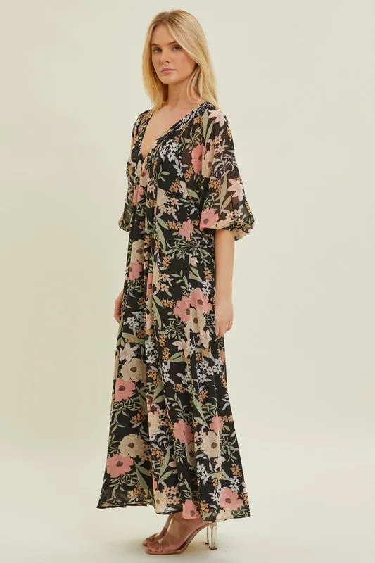 How Does Your Garden Grow Floral Chiffon Maxi Dress