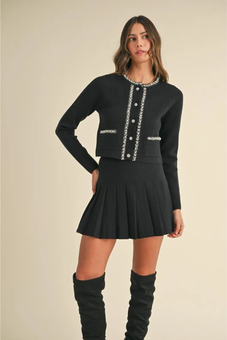 Jennifer Pearl Beaded Cardigan & Pleated Skirt Set (Sold Separately) - Black (Copy)