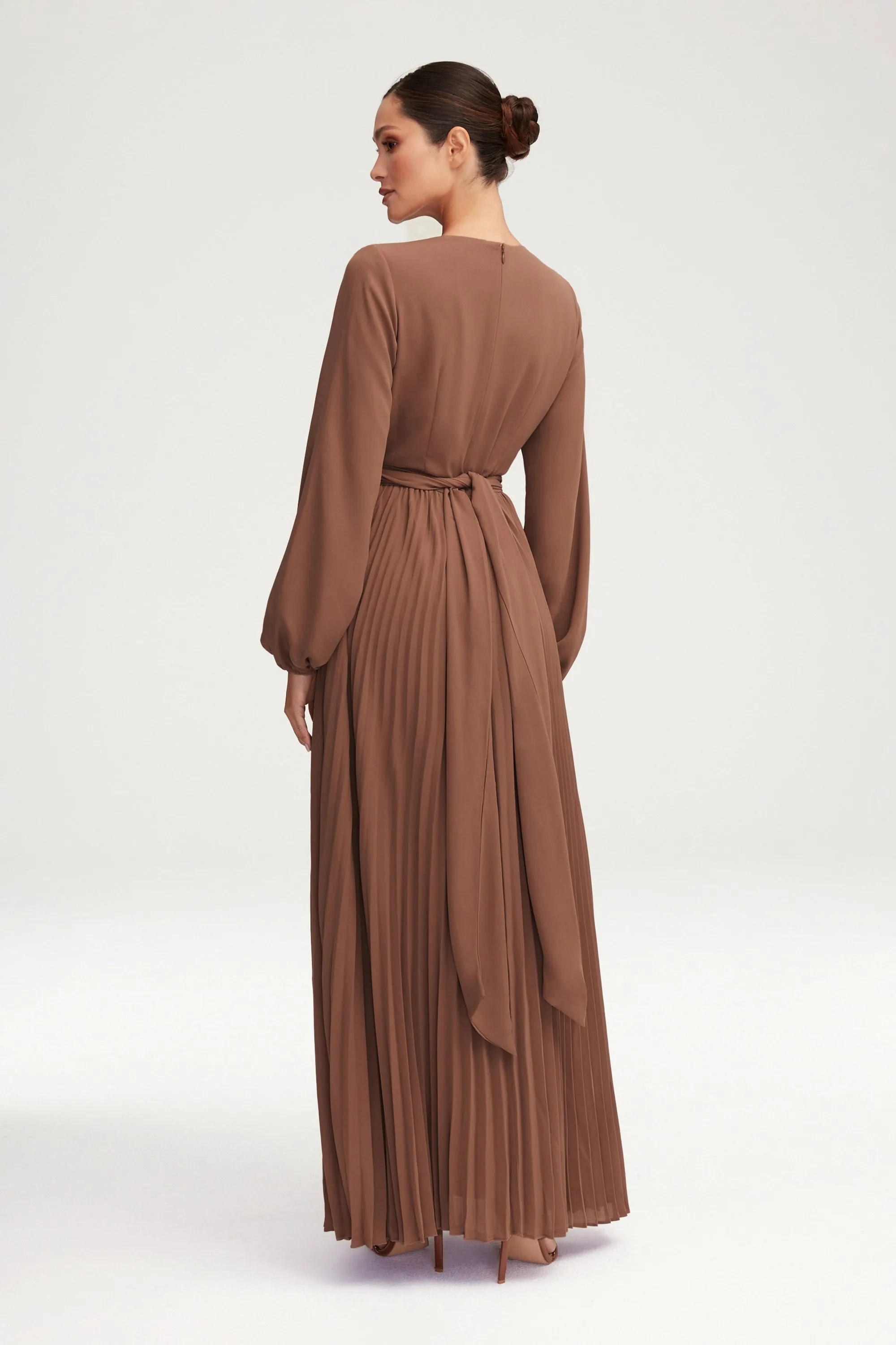 Layana Pleated Wrap Waist Maxi Dress - Pecan