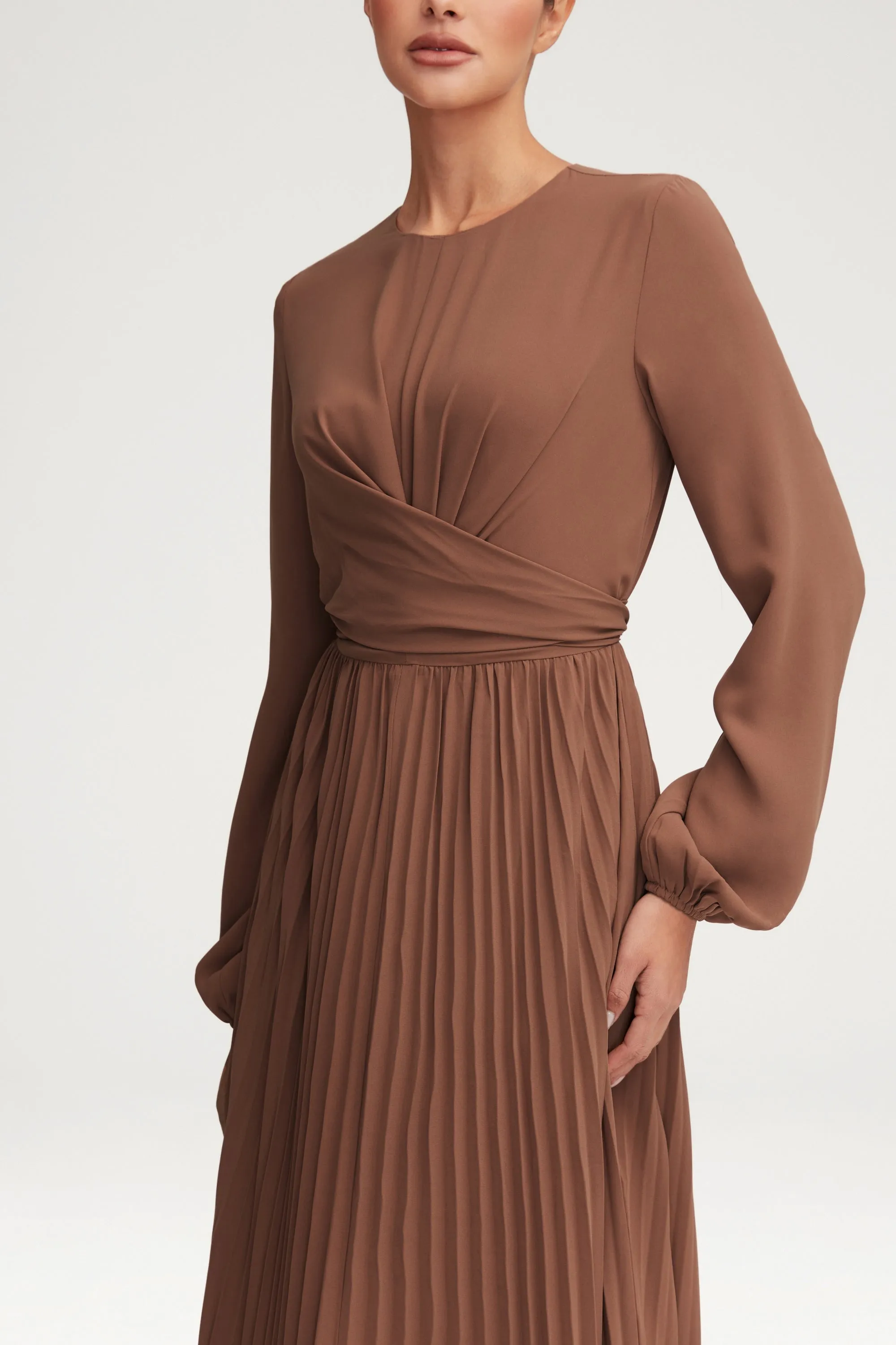 Layana Pleated Wrap Waist Maxi Dress - Pecan