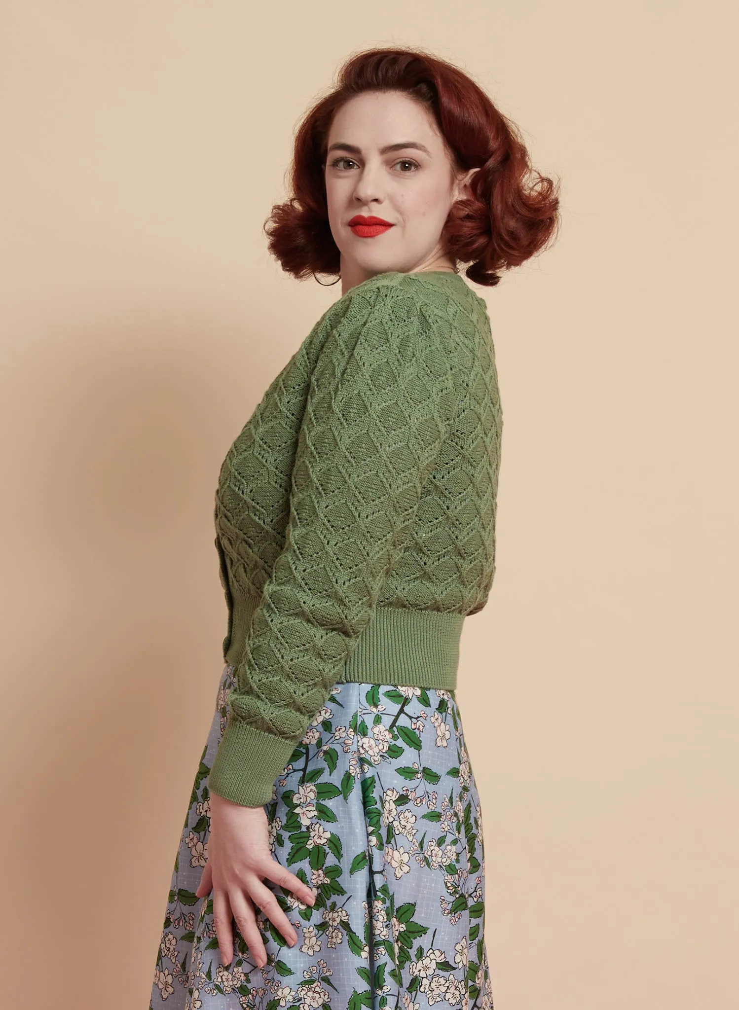 Leah Cardigan - Green Basket Knit