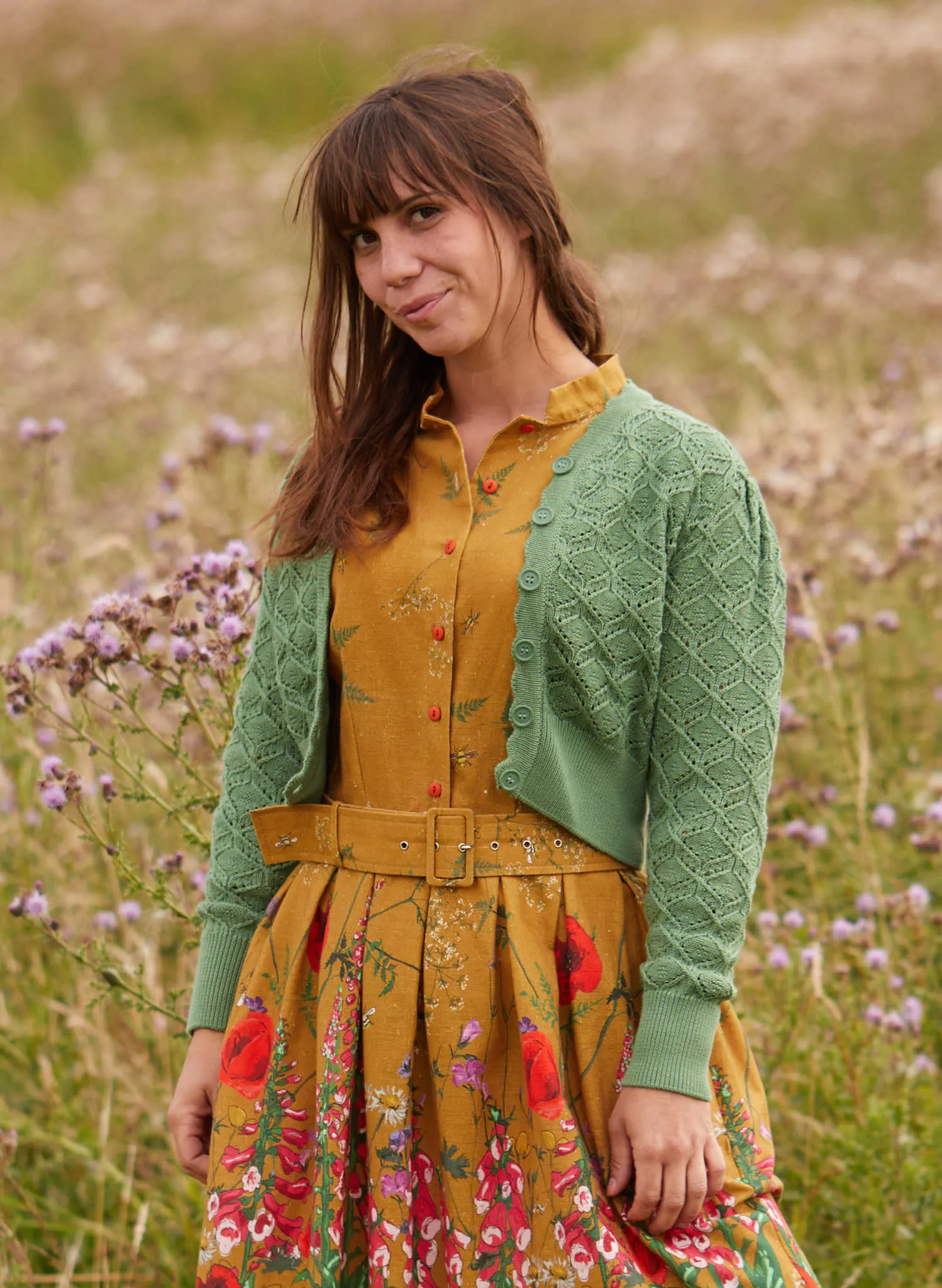 Leah Cardigan - Green Basket Knit