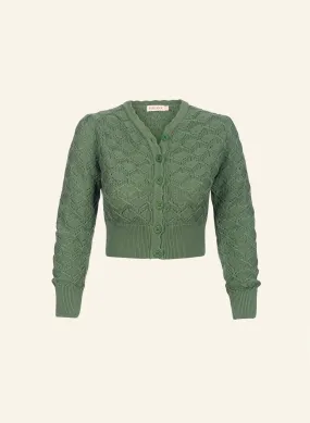 Leah Cardigan - Green Basket Knit