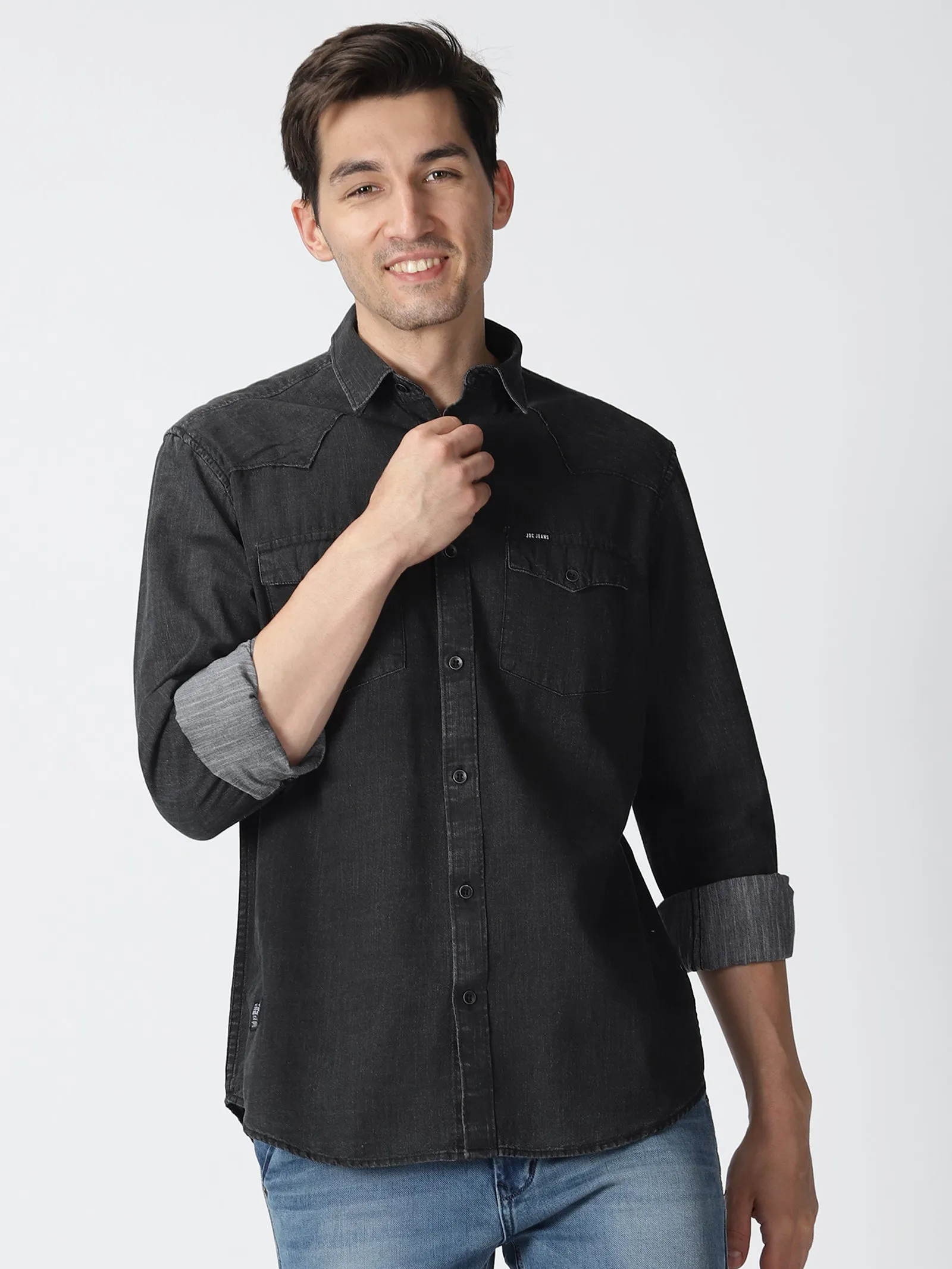 MEN'S BLACK SOLID SLIM FIT SHIRT