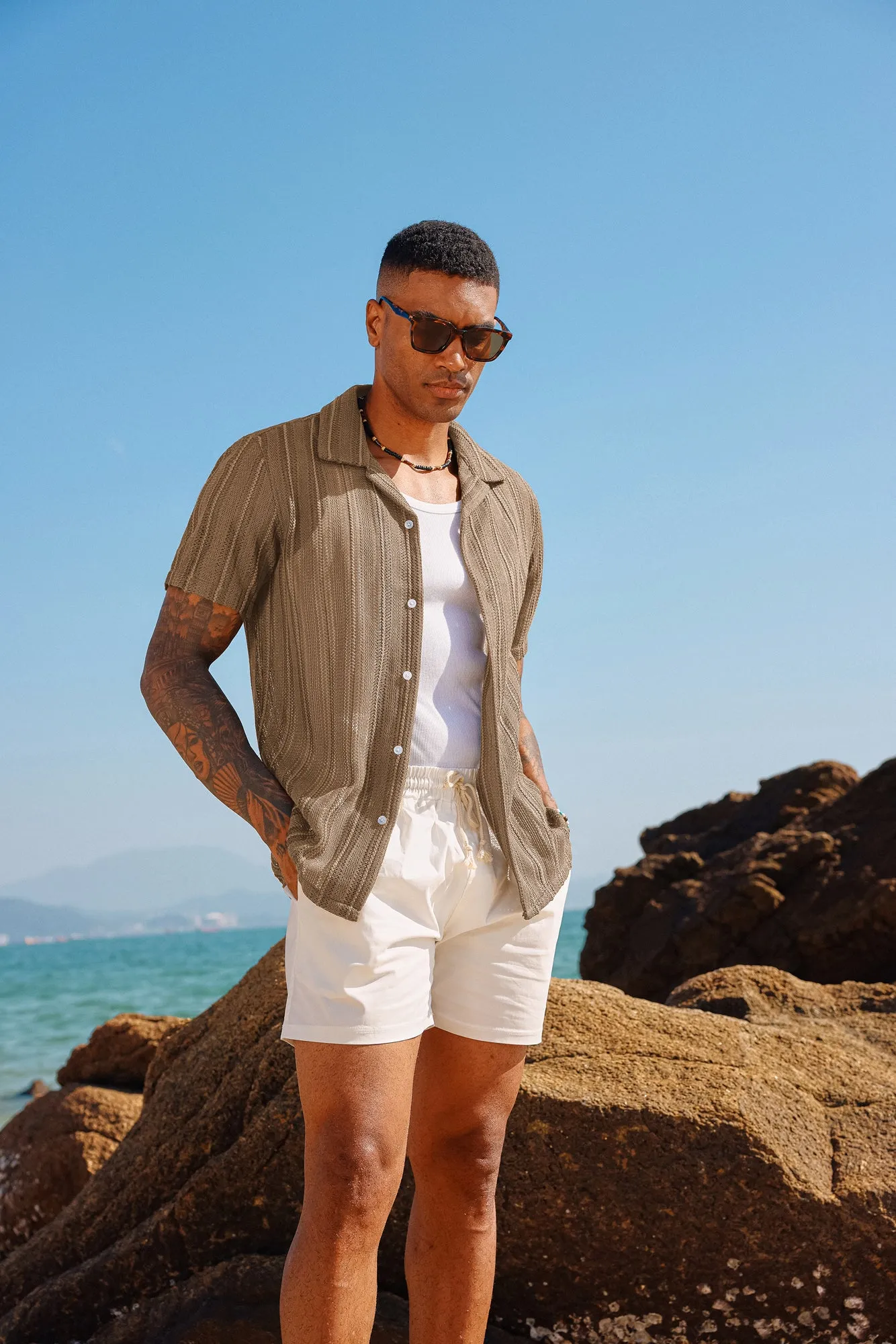 Men's Casual Button Down Cardigan Shirts Cuban Collar Summer Beach Shirts