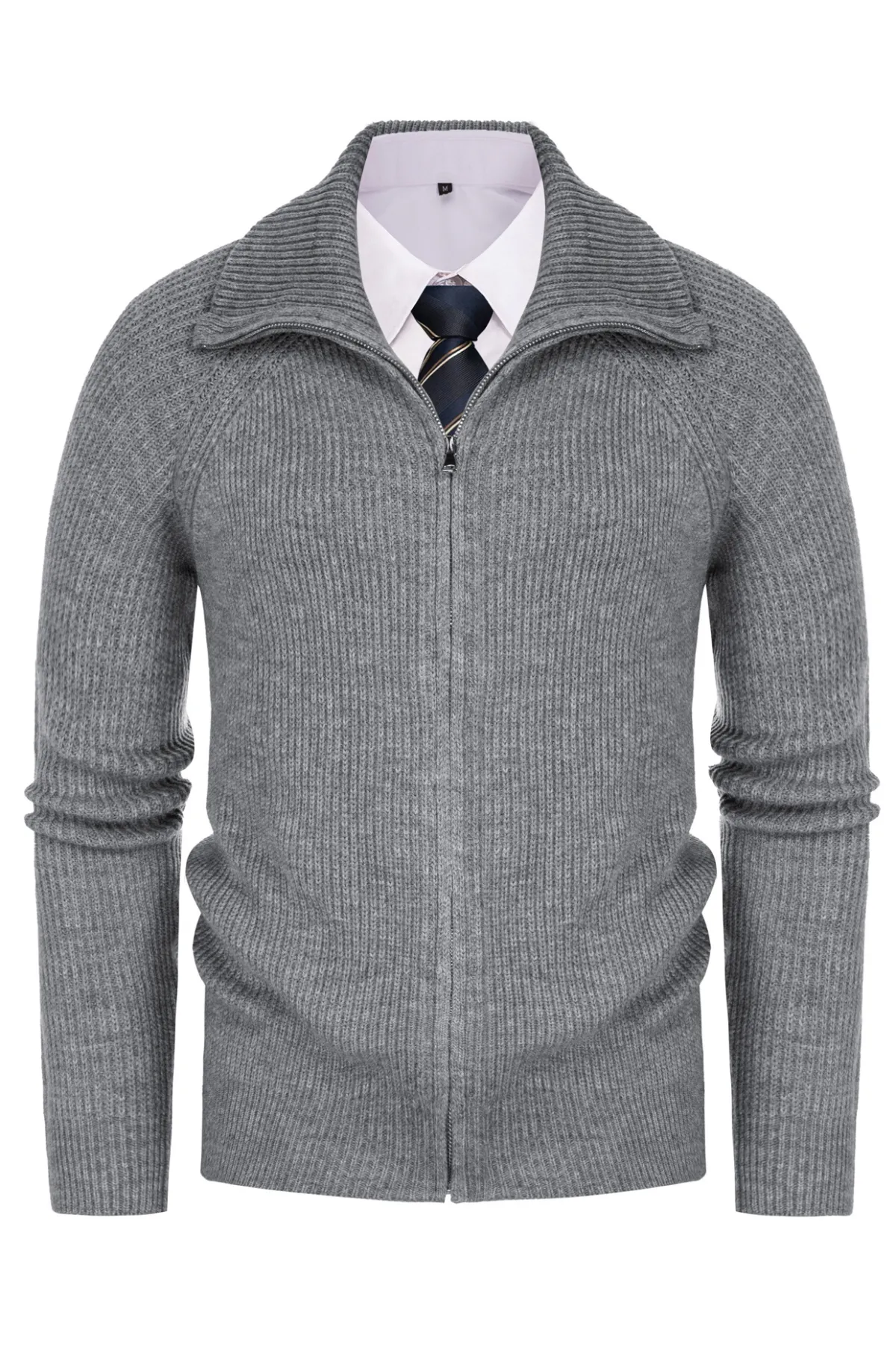 Men's Full Zip Cardigan Sweaters Unisex Lapel Collar Raglan Long Sleeve Casual Ribbed Sweater