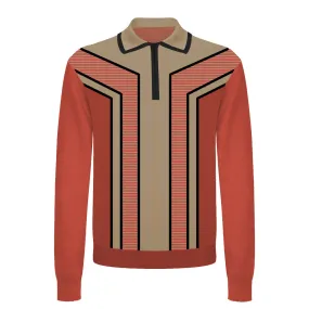 Men's Retro Striped Long-Sleeve Polo Shirt – 70s Vintage Style Knitwear