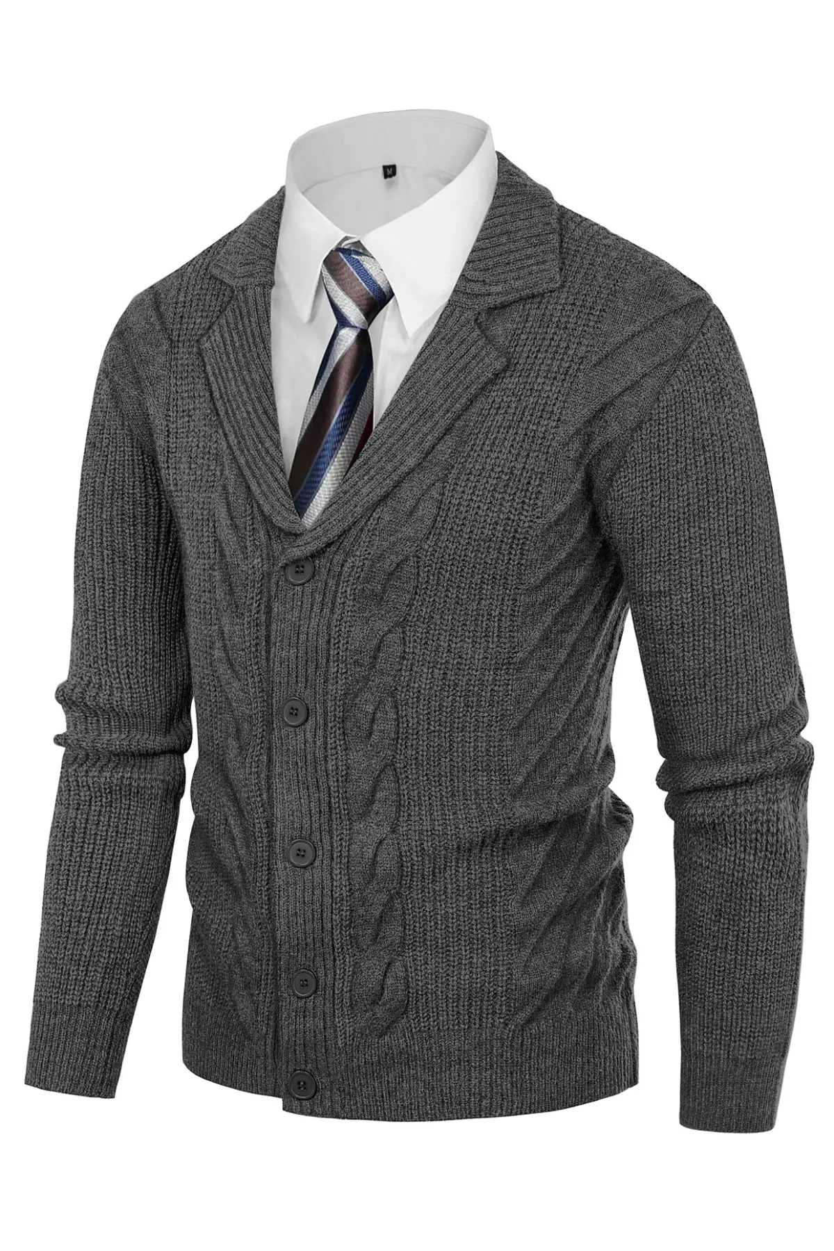 Men's Shawl Collar Cardigan Sweater Casual Button Down Cable Knitted Sweater