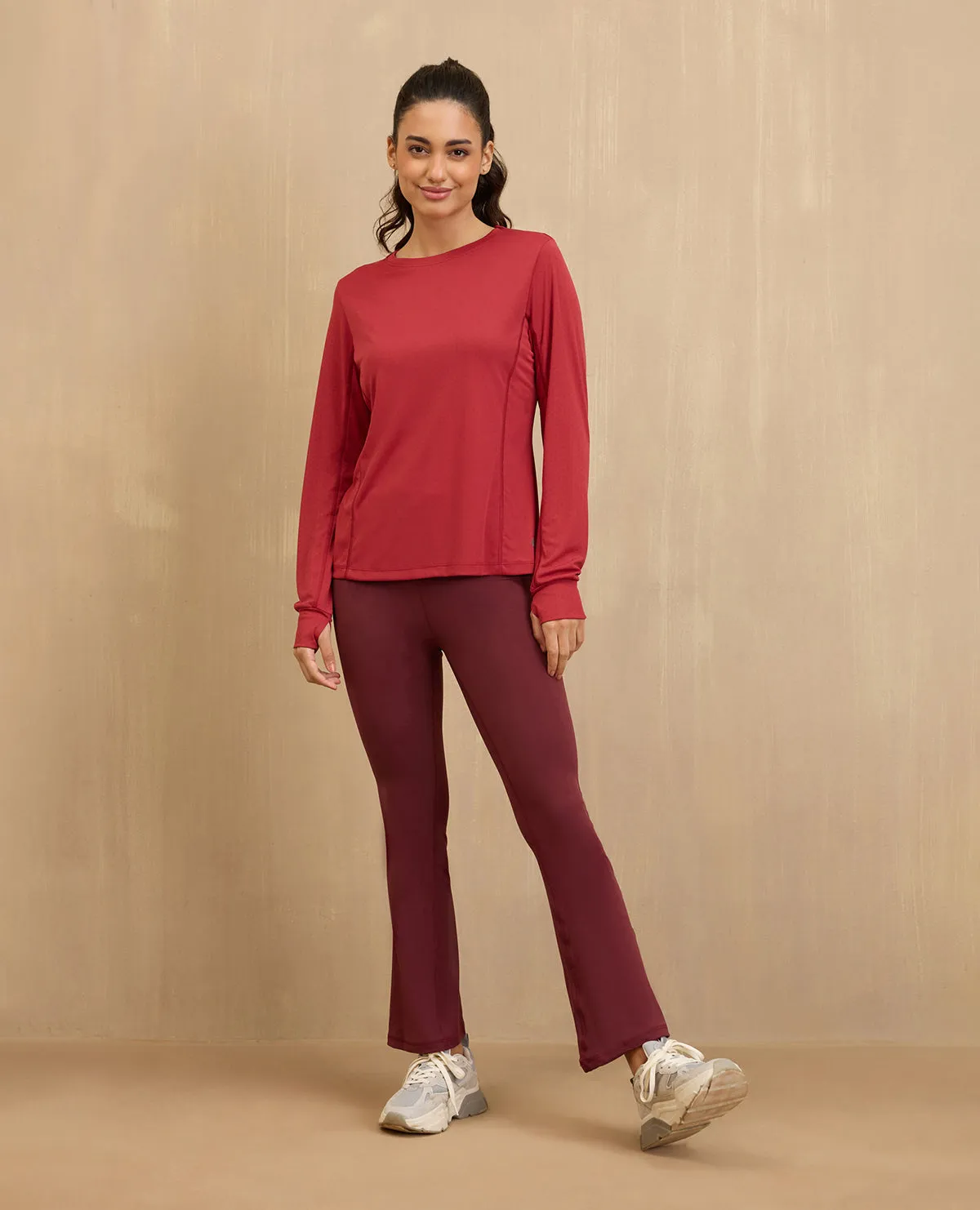 NYKD By Nykaa Back Twist Full sleeve Running Tee -NYK802-Maroon