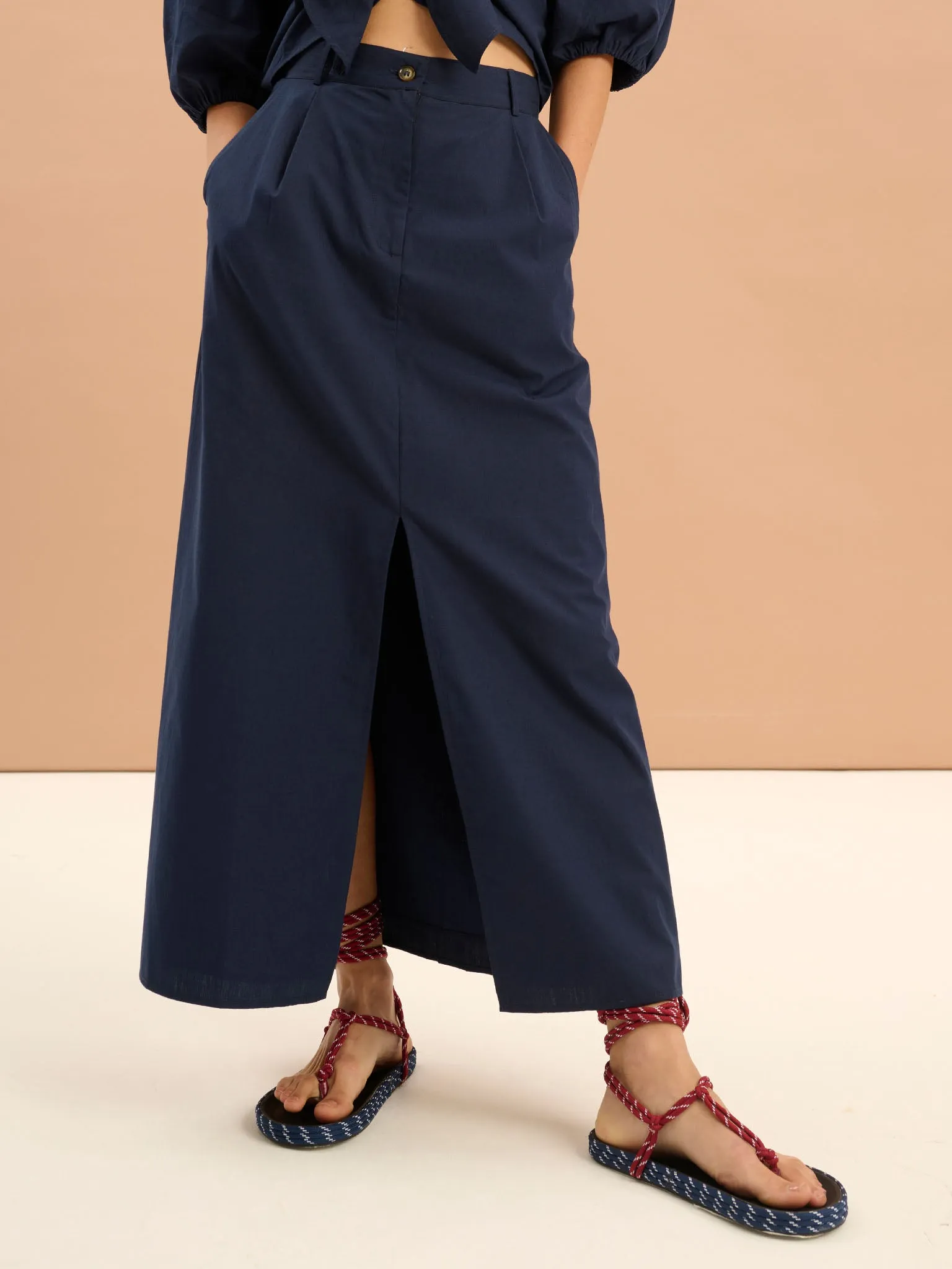 Olive A Line Midi Skirt in Navy