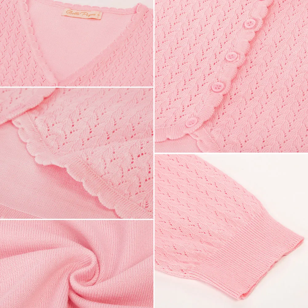 Open Front Scalloped Knit Cropped Cardigan