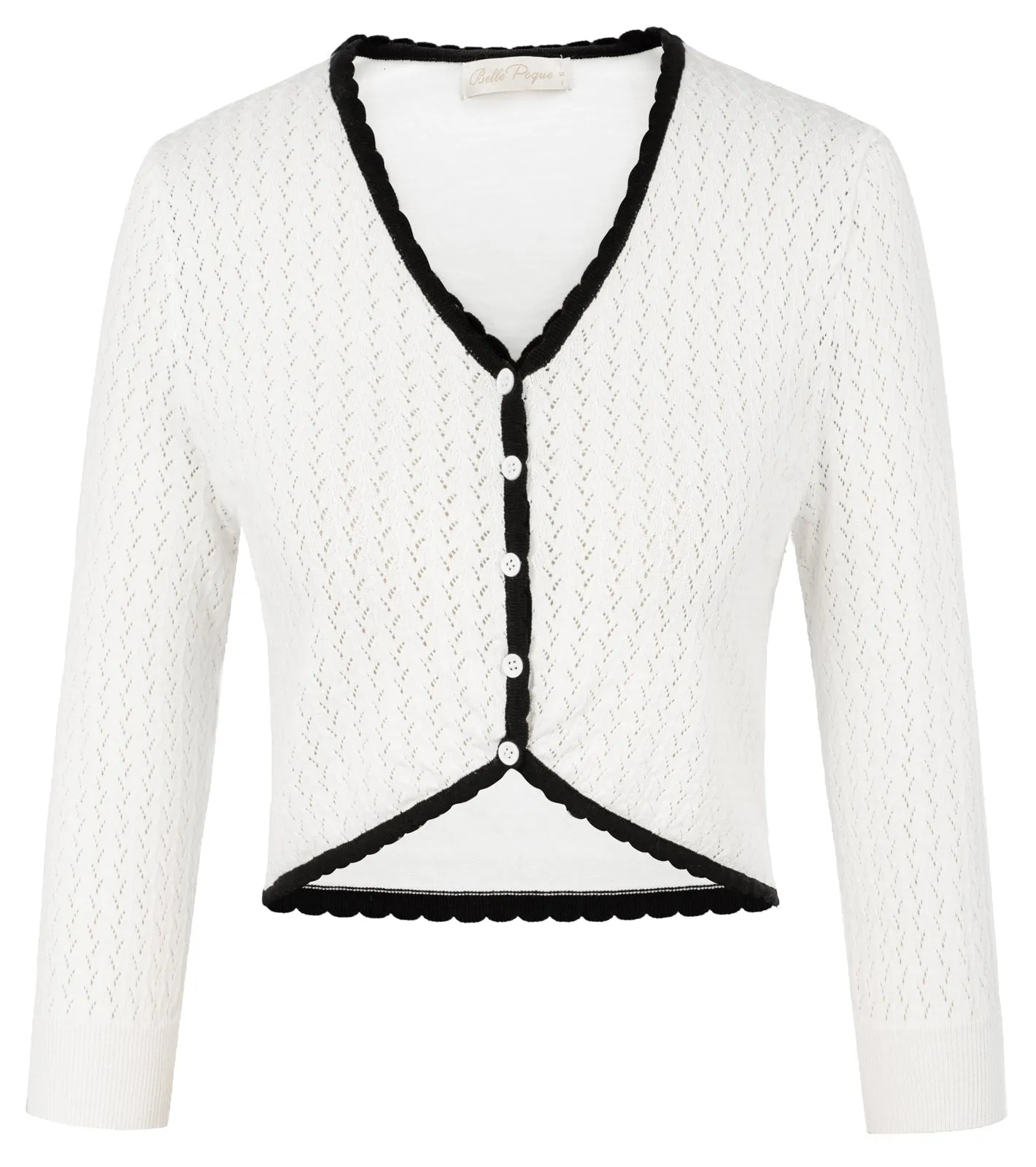 Open Front Scalloped Knit Cropped Cardigan