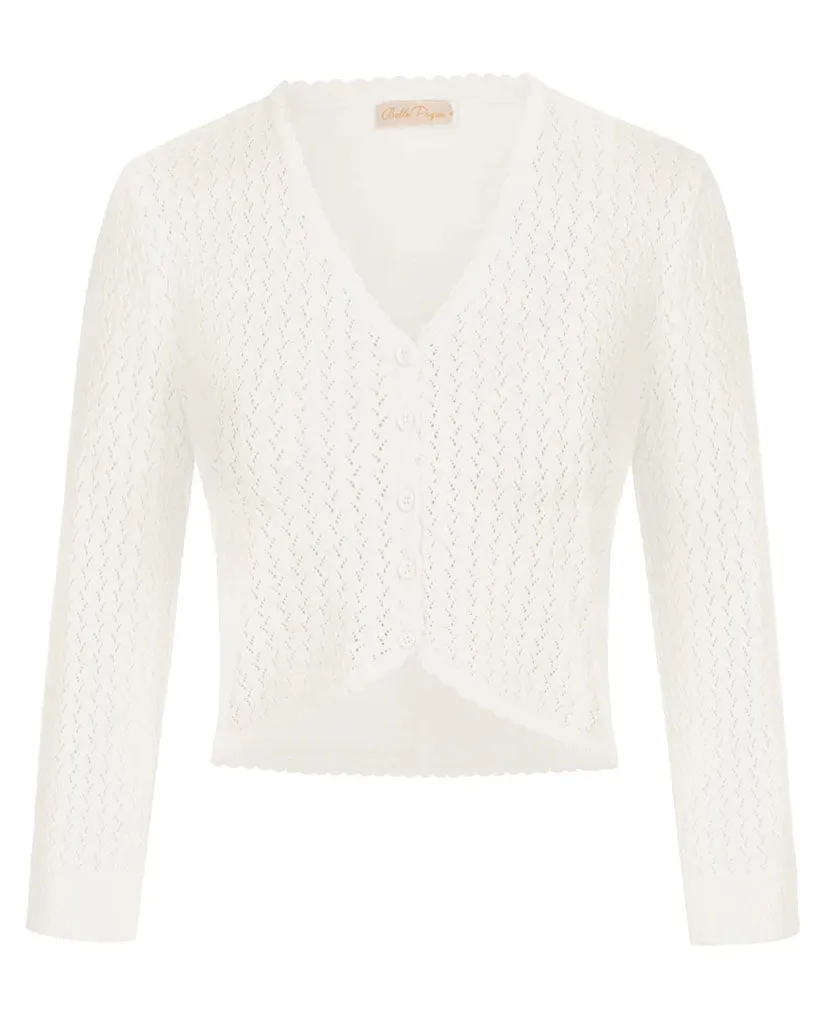 Open Front Scalloped Knit Cropped Cardigan