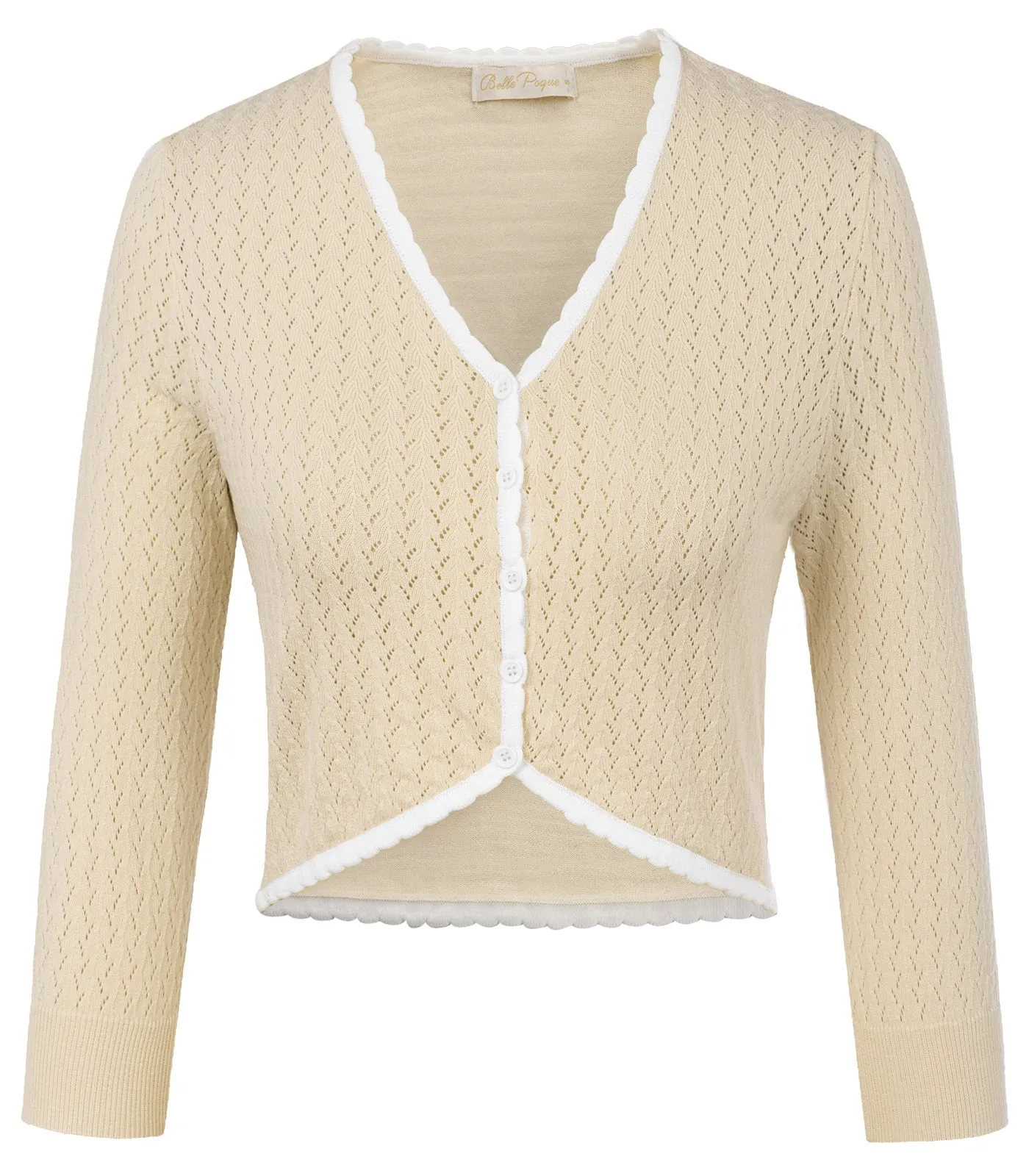 Open Front Scalloped Knit Cropped Cardigan