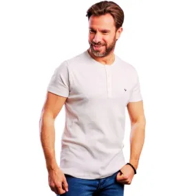 Plain Short-sleeve O-neck Body with a buttons-Ecru