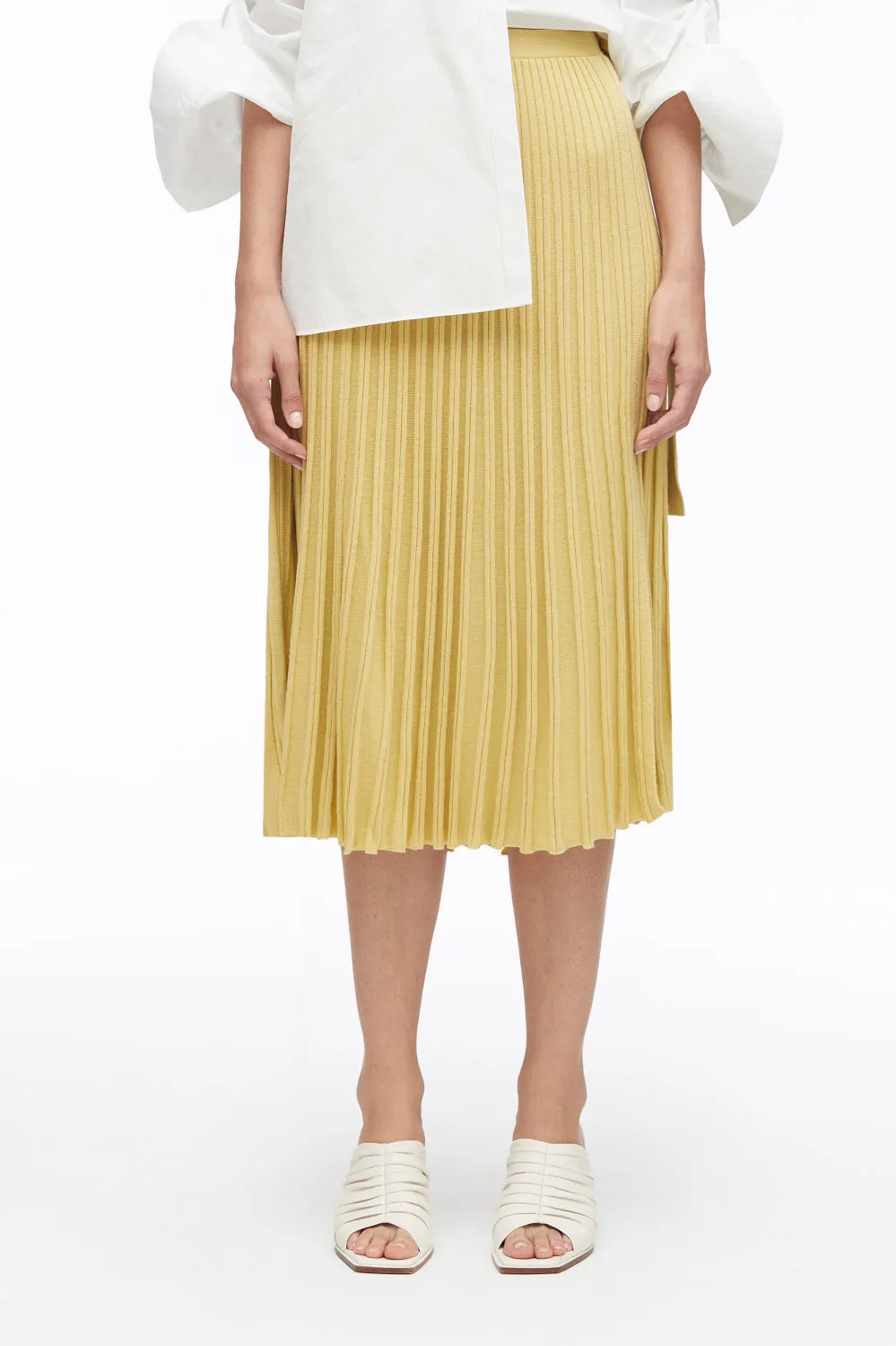 Pleated Wool-Blend Midi Skirt