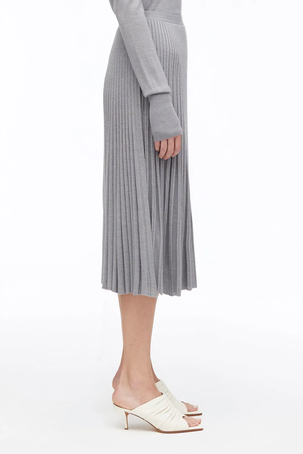 Pleated Wool-Blend Midi Skirt