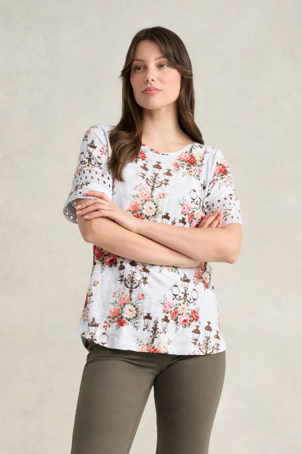 Printed Trim Sleeve T-Shirt