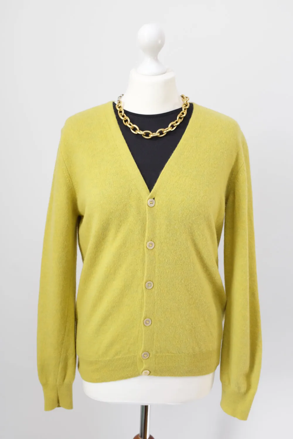 PURE CASHMERE LIME CARDIGAN SWEATER