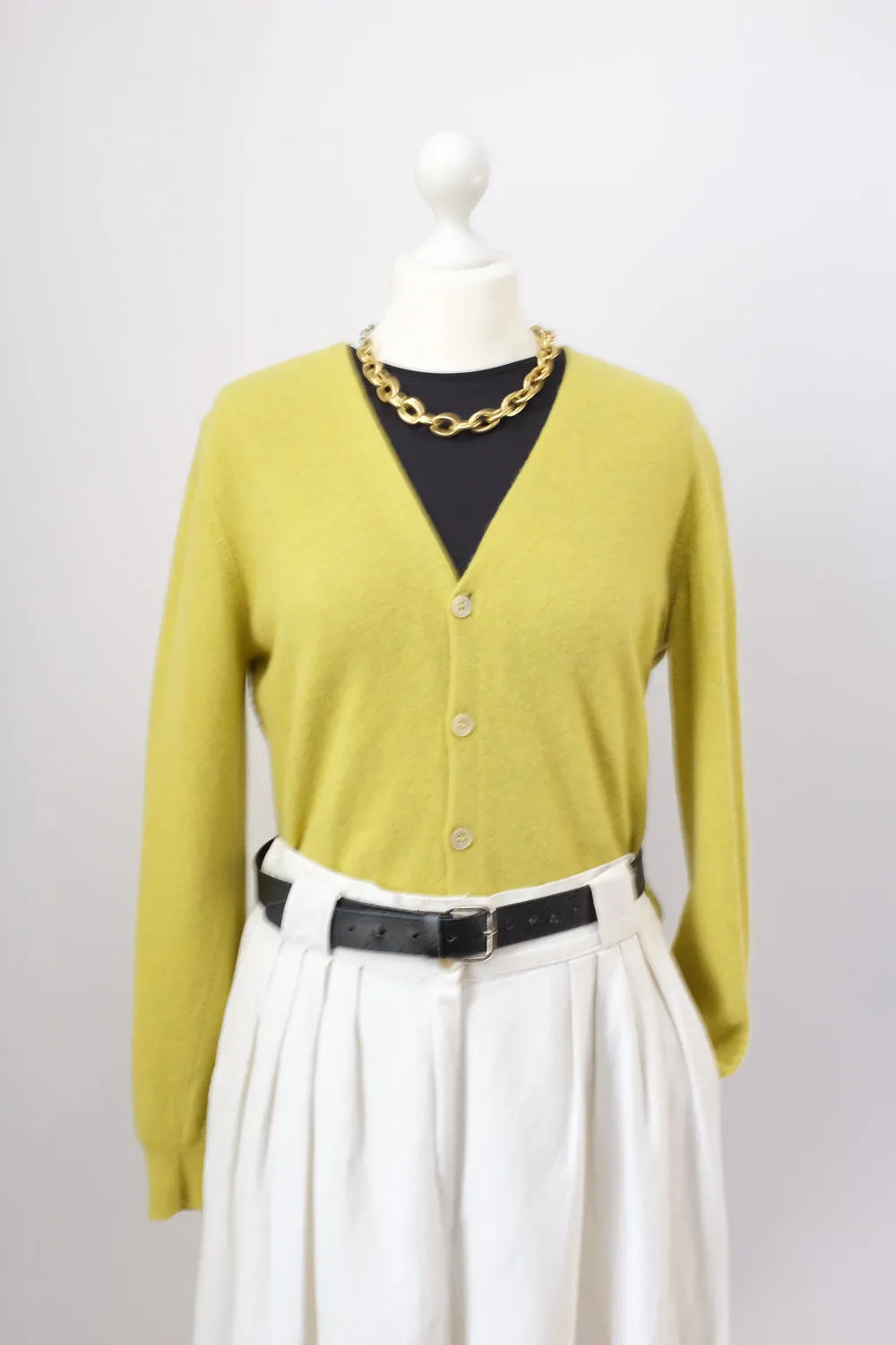 PURE CASHMERE LIME CARDIGAN SWEATER