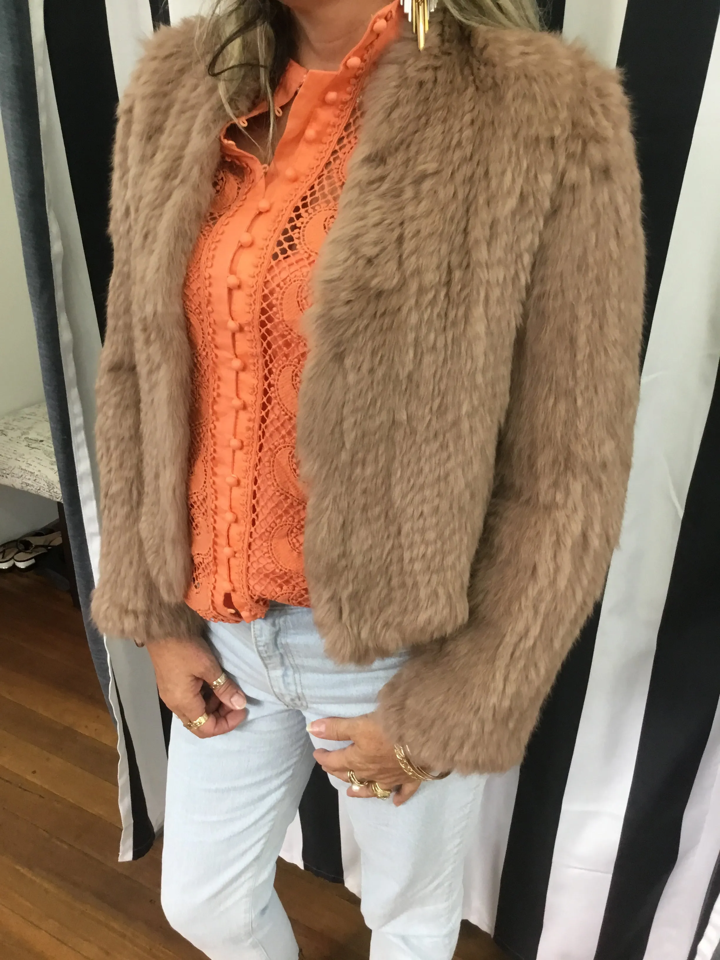 Rabbit Fur  Cropped Jacket