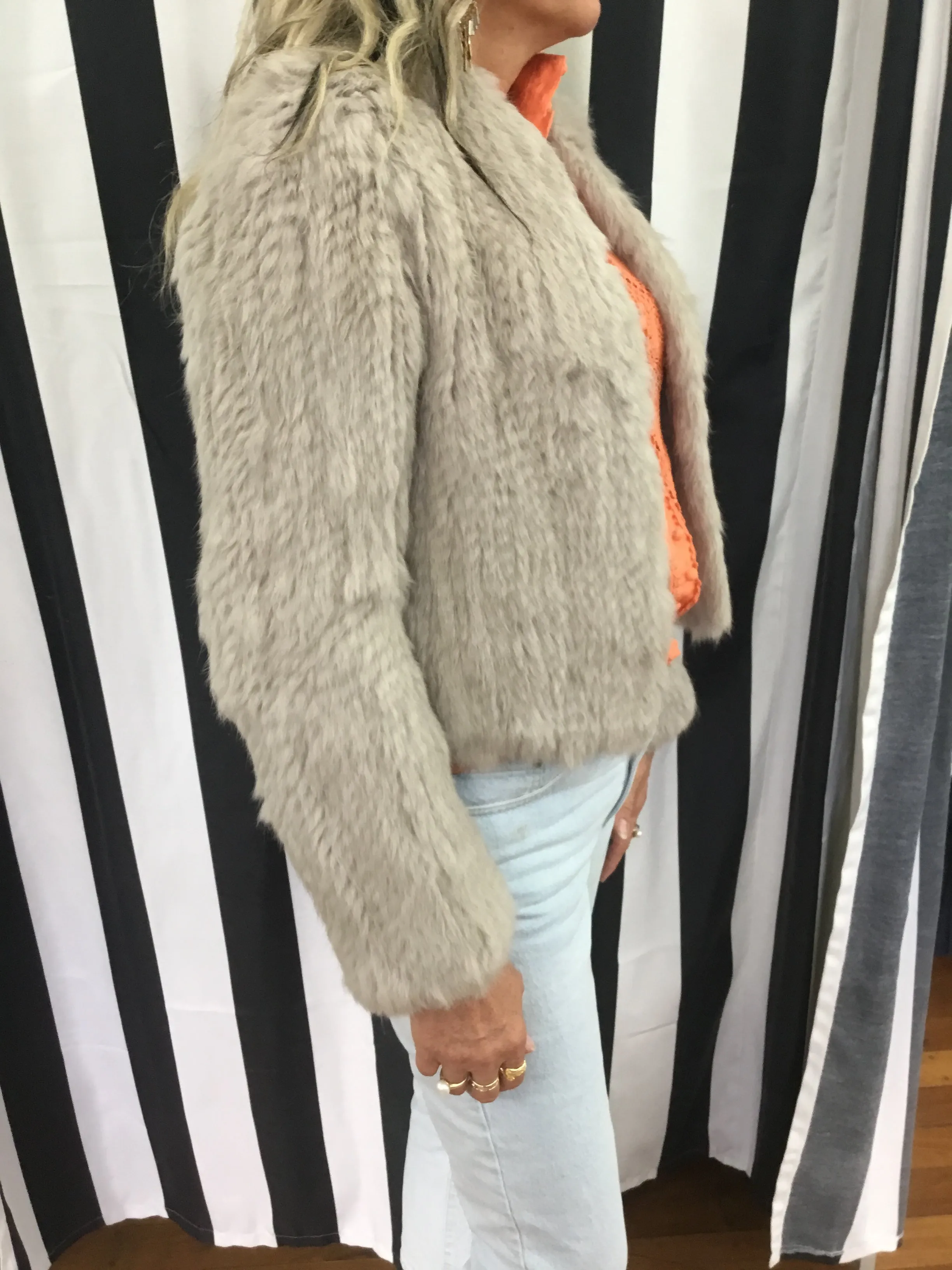 Rabbit Fur  Cropped Jacket