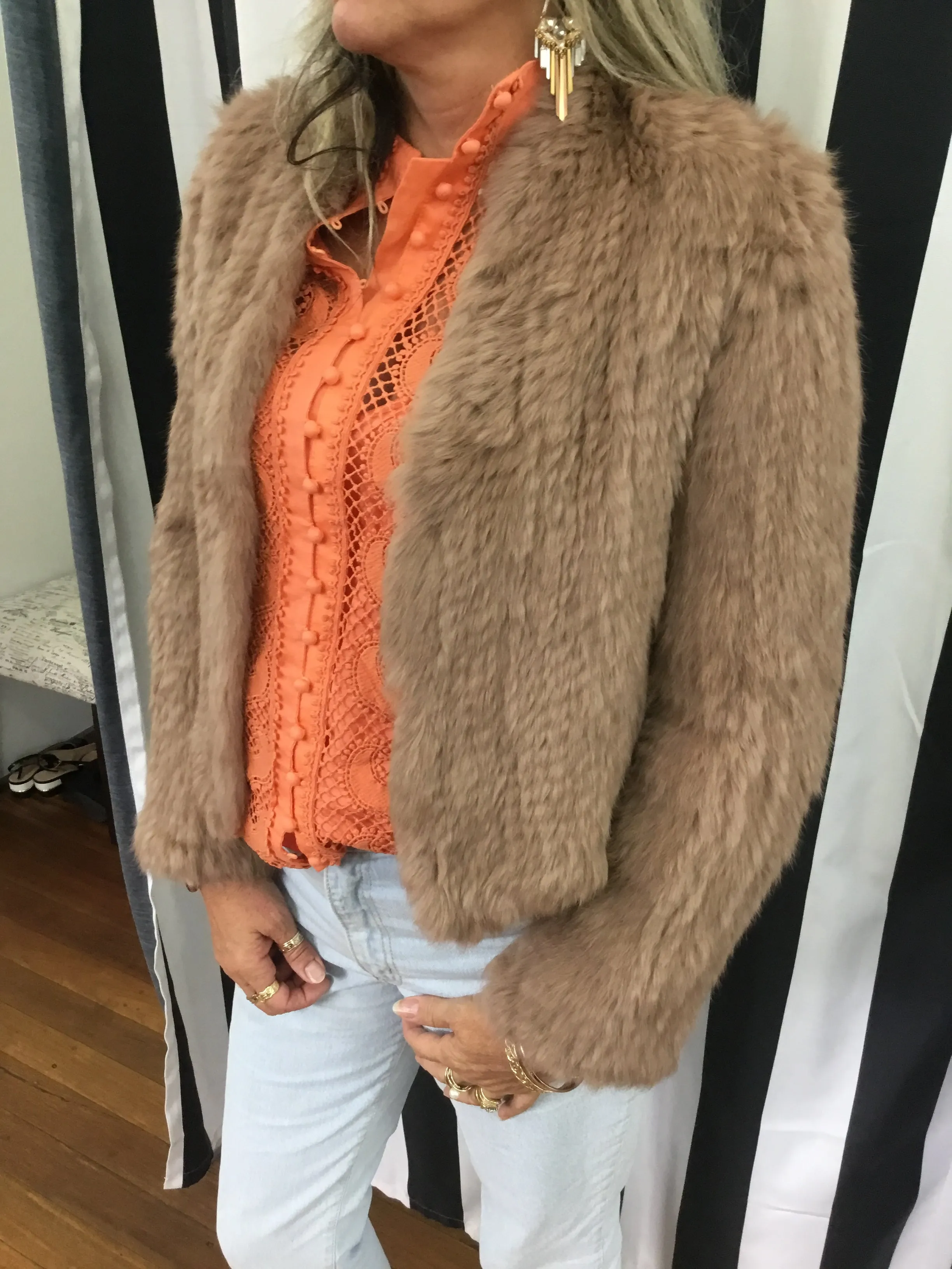 Rabbit Fur  Cropped Jacket