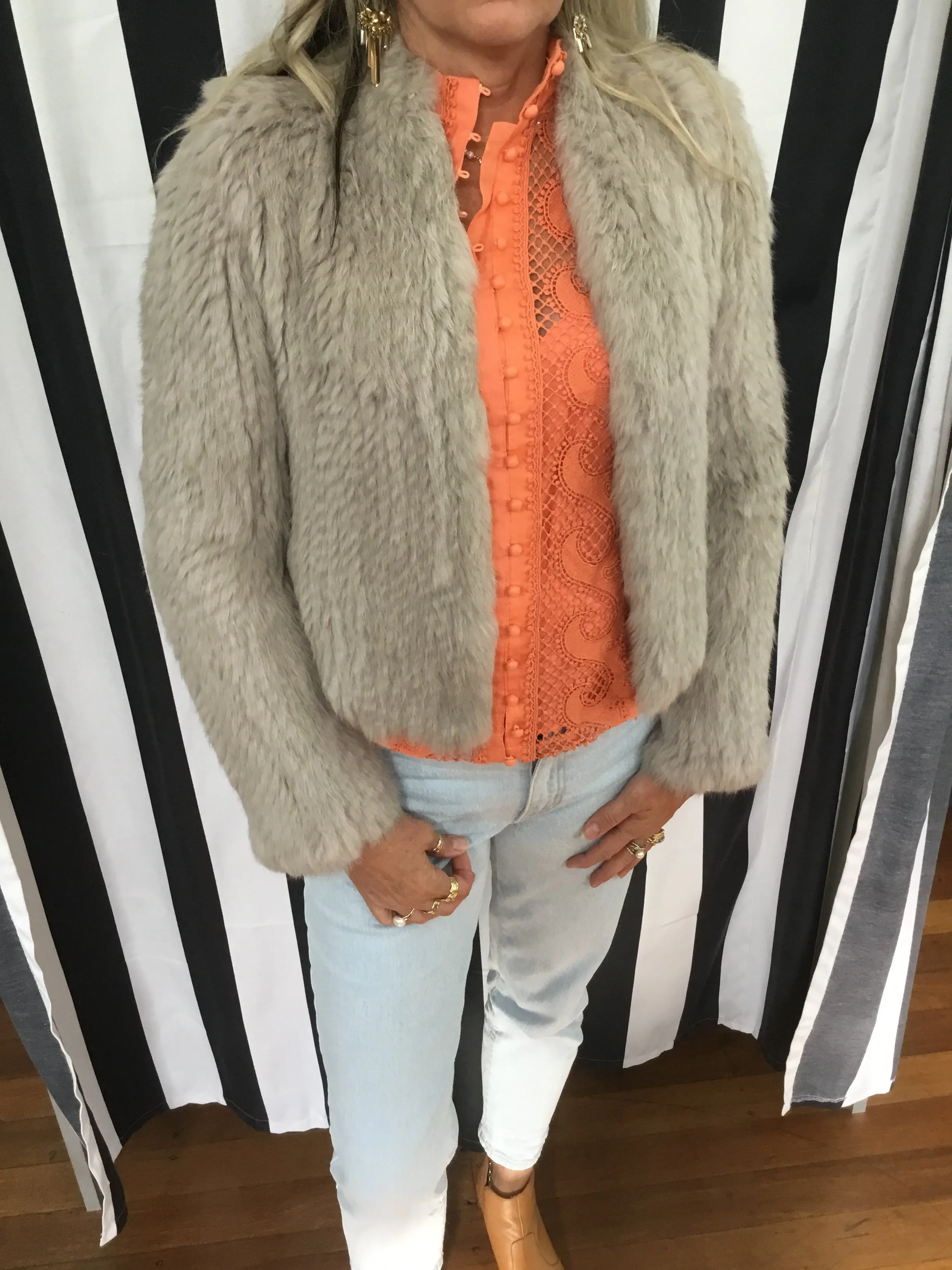 Rabbit Fur  Cropped Jacket