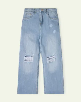 Ripped High Rise Wide Leg Jeans