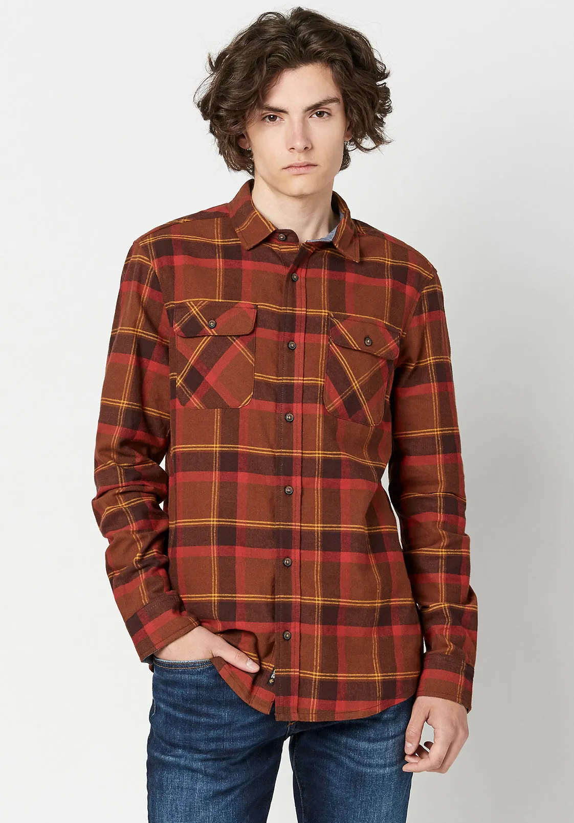 Sawood Plaid Flannel Shirt in Burnt Orange - BM23665