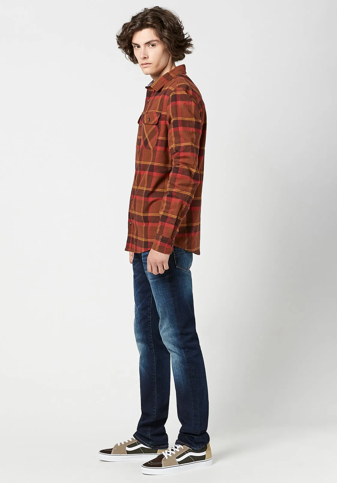 Sawood Plaid Flannel Shirt in Burnt Orange - BM23665