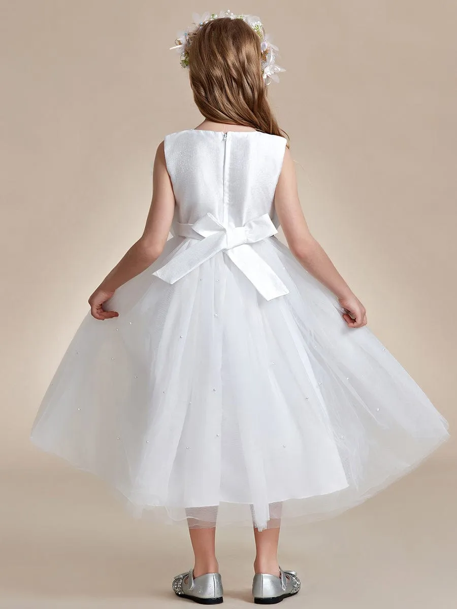 Shiny Flower Girl Dress with layer of tulle on the princess chest