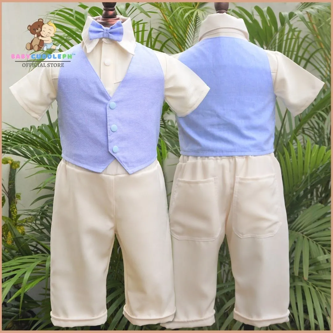 Six (6) Pieces Baptism Polo Onesie and Pants (Blue)