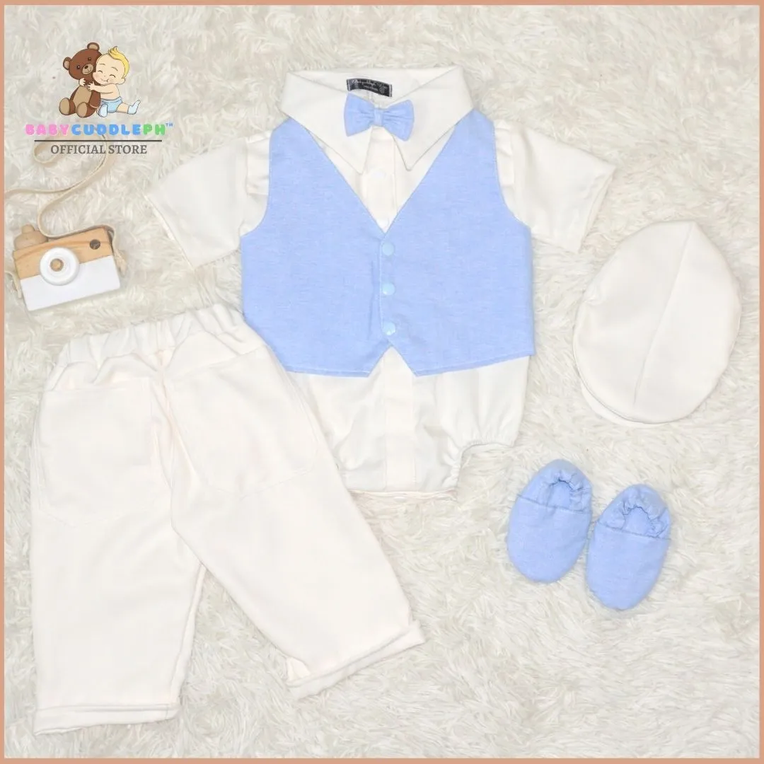 Six (6) Pieces Baptism Polo Onesie and Pants (Blue)