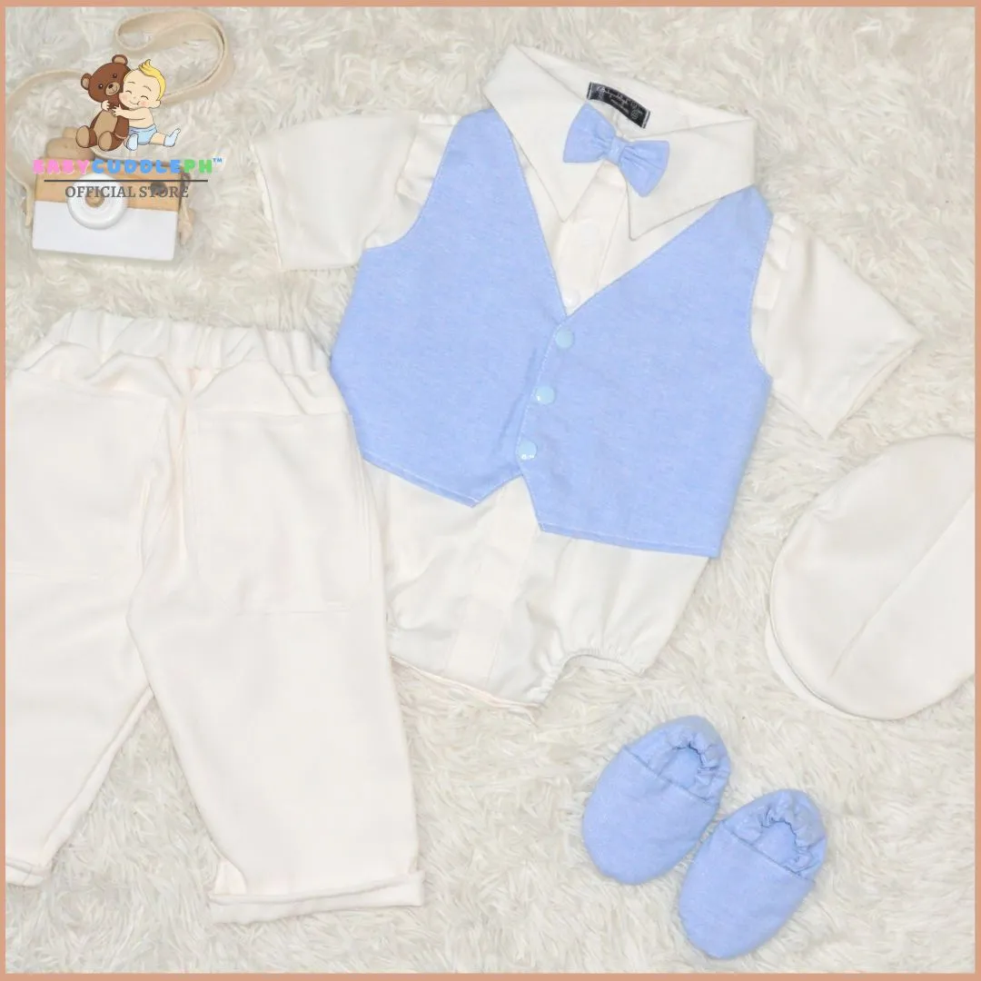 Six (6) Pieces Baptism Polo Onesie and Pants (Blue)