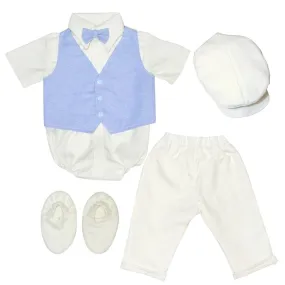 Six (6) Pieces Baptism Polo Onesie and Pants (Blue)