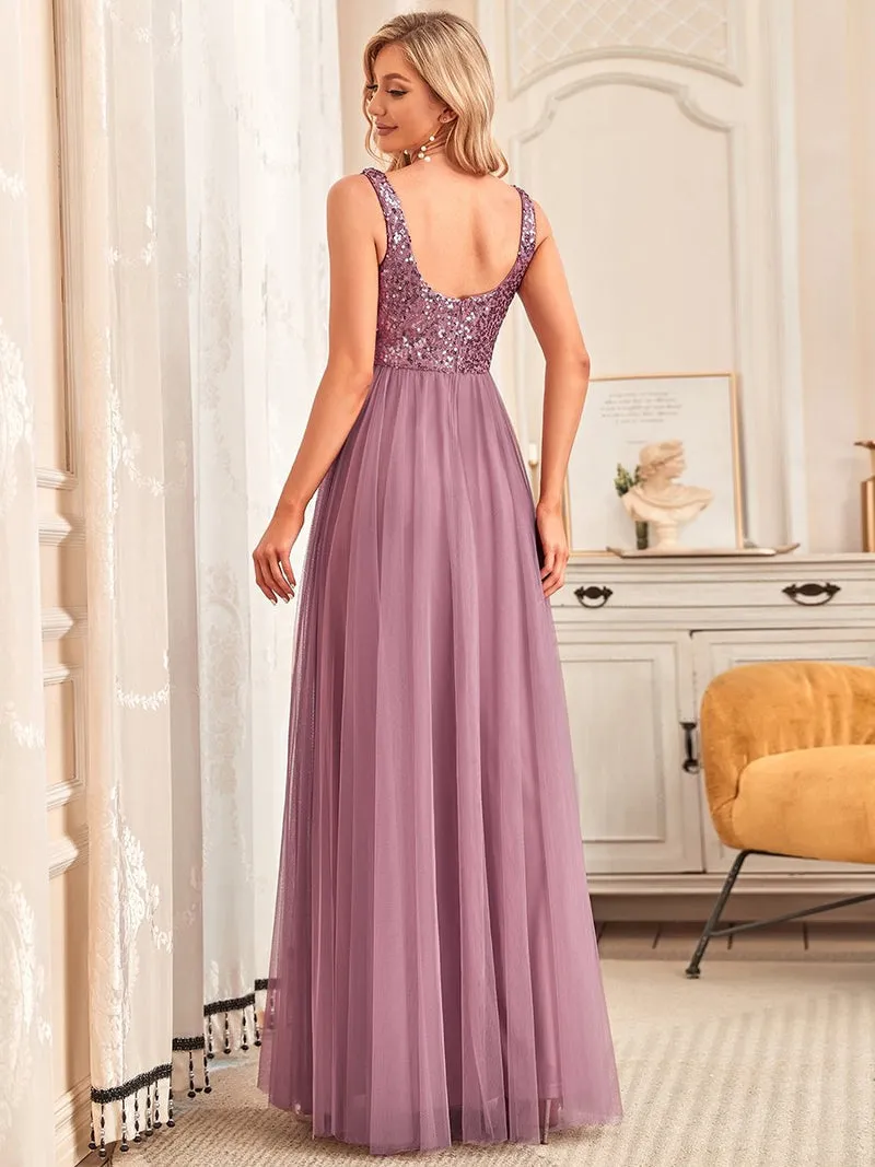 Sleeveless Sequin /Tulle Gown Size 10 Style 80090