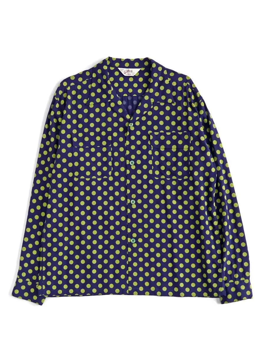 Sugarcane Star Of Hollywood Long Sleeve Polka Dot Open Collar Shirt