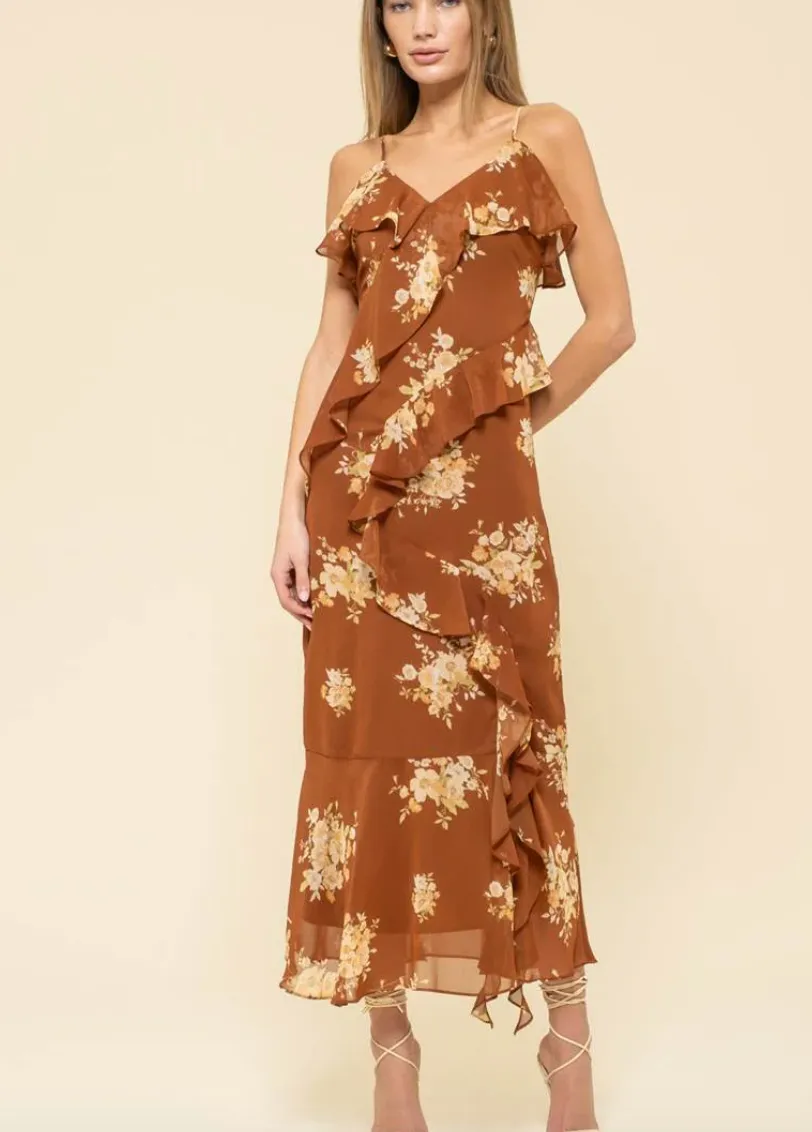 The Iris Floral   Ruffle Midi Dress