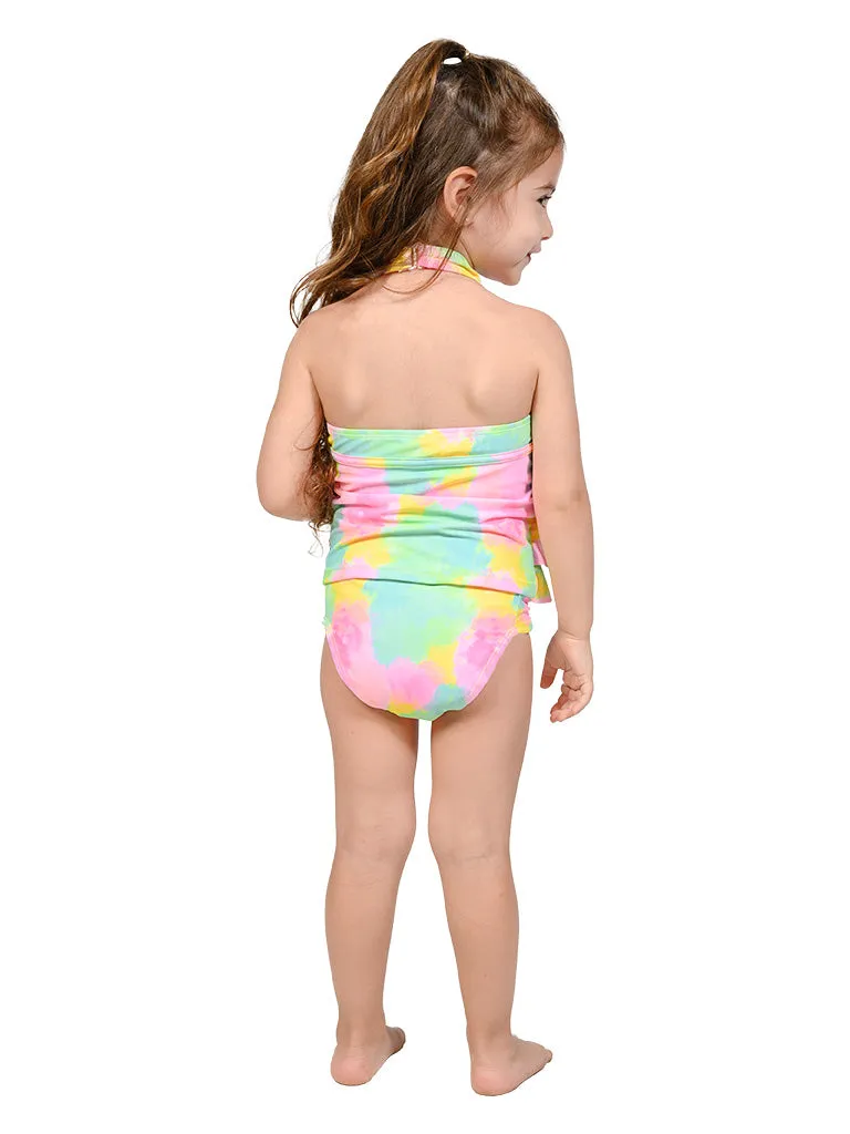 Tiered ruffle tankini with a side cinched bottom