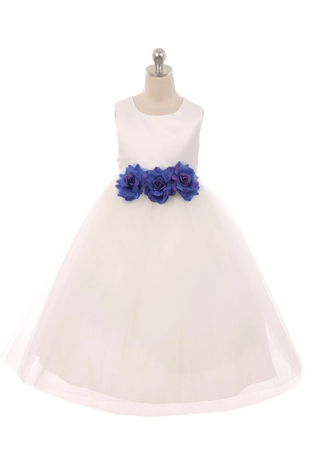 White Satin & Tulle 3 Flower Girls Dress