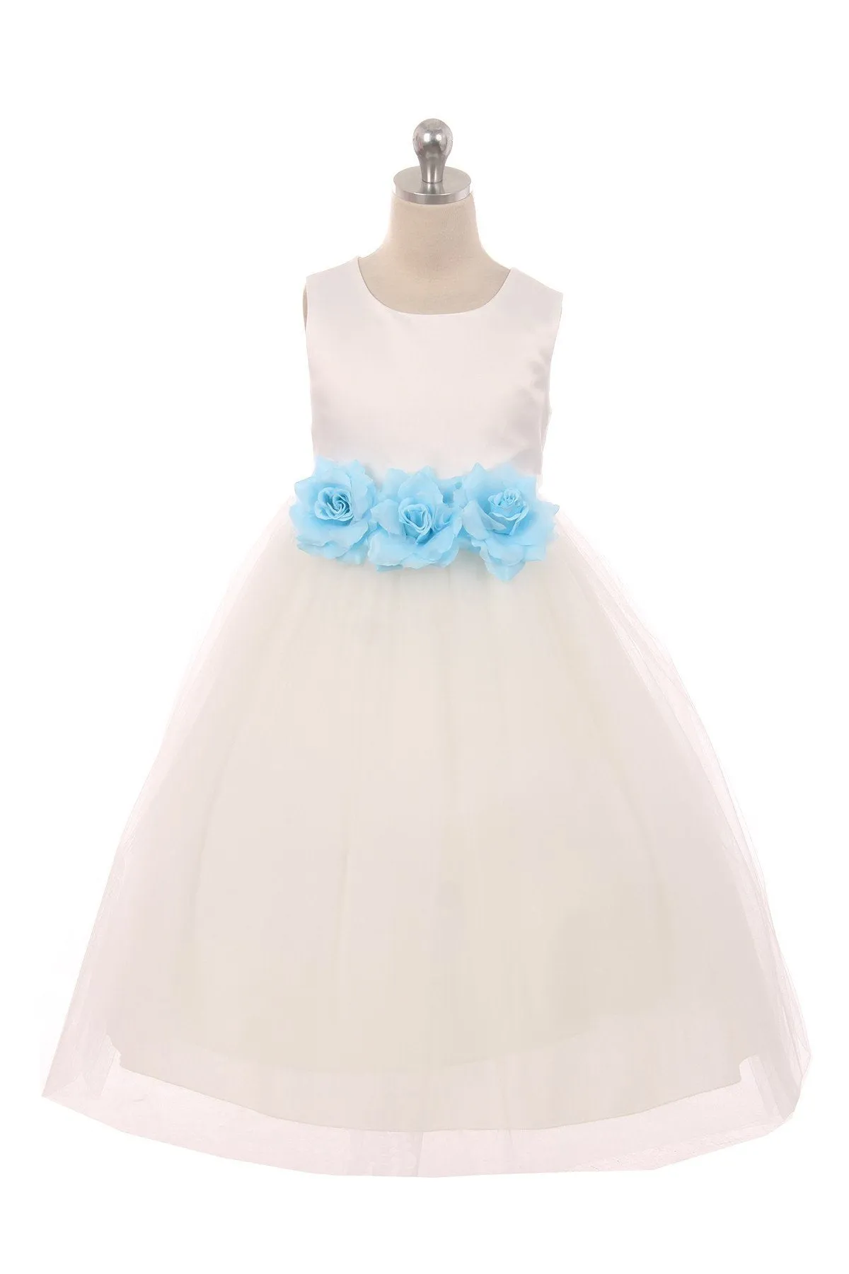 White Satin & Tulle 3 Flower Girls Dress