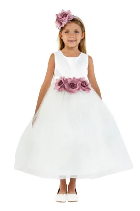 White Satin & Tulle 3 Flower Girls Dress