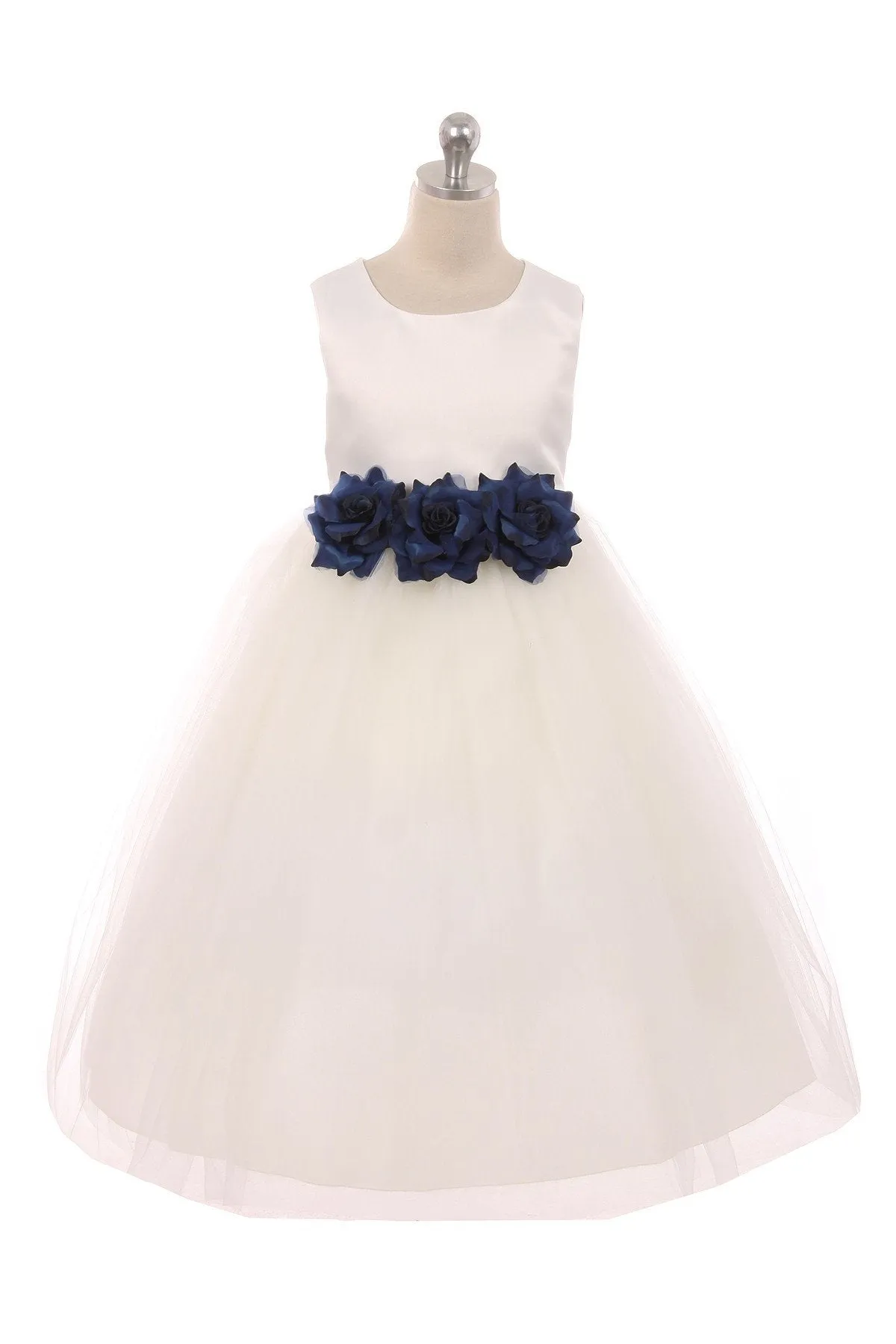 White Satin & Tulle 3 Flower Girls Dress