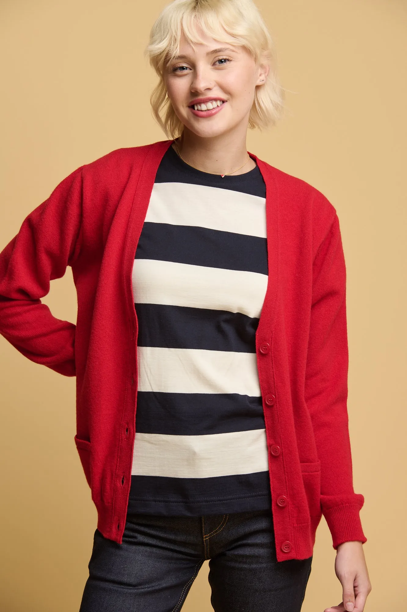 Women's Lambswool Cardigan - Red