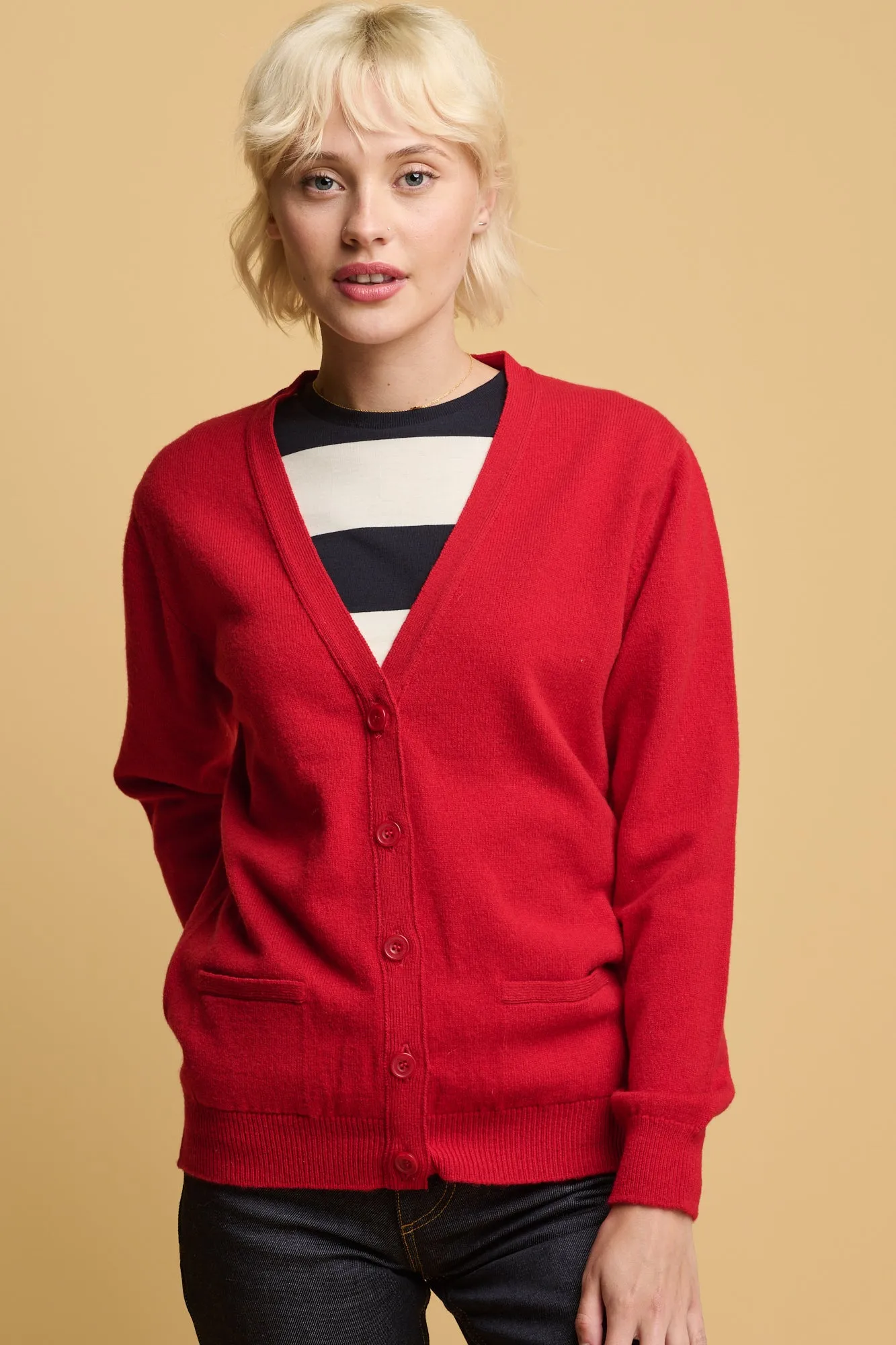 Women's Lambswool Cardigan - Red