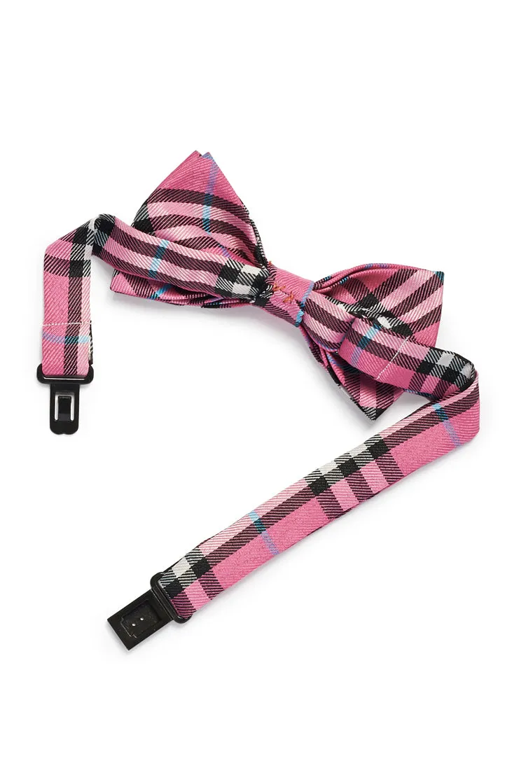 Young Boy's Plaid Print Bow Tie - Pink