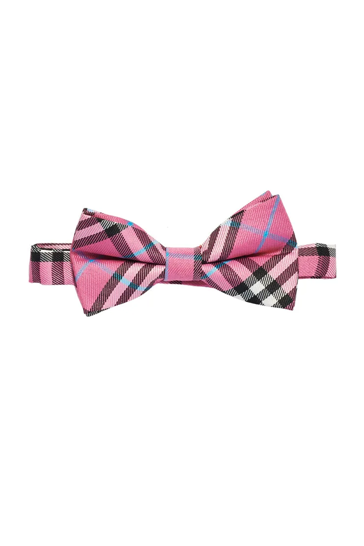 Young Boy's Plaid Print Bow Tie - Pink